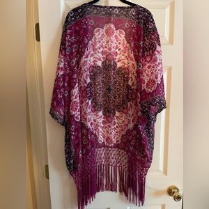 Boho sheer fringe kimono